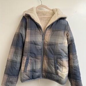 Abercrombie Kids Plaid Puffer Jacket - Blue and Cream